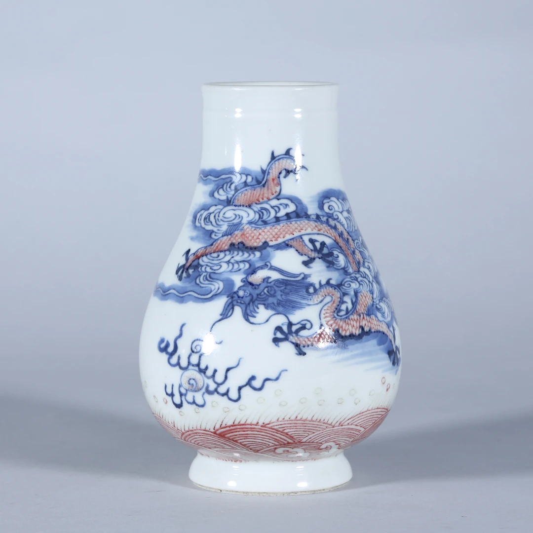 0317 清 青花釉里红龙纹胆瓶