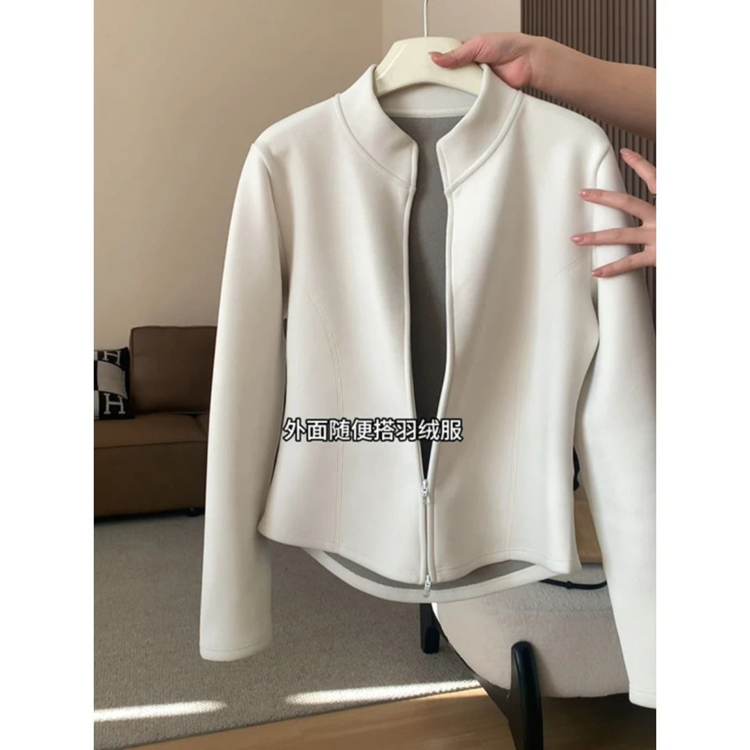 德绒加厚立领长袖卫衣外套女秋冬新款保暖双拉链开衫内搭上衣潮