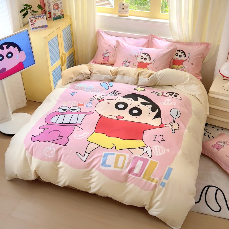 蜡笔小新纯棉可爱四件套女生被套床单被罩卡通儿童床用全棉三件套