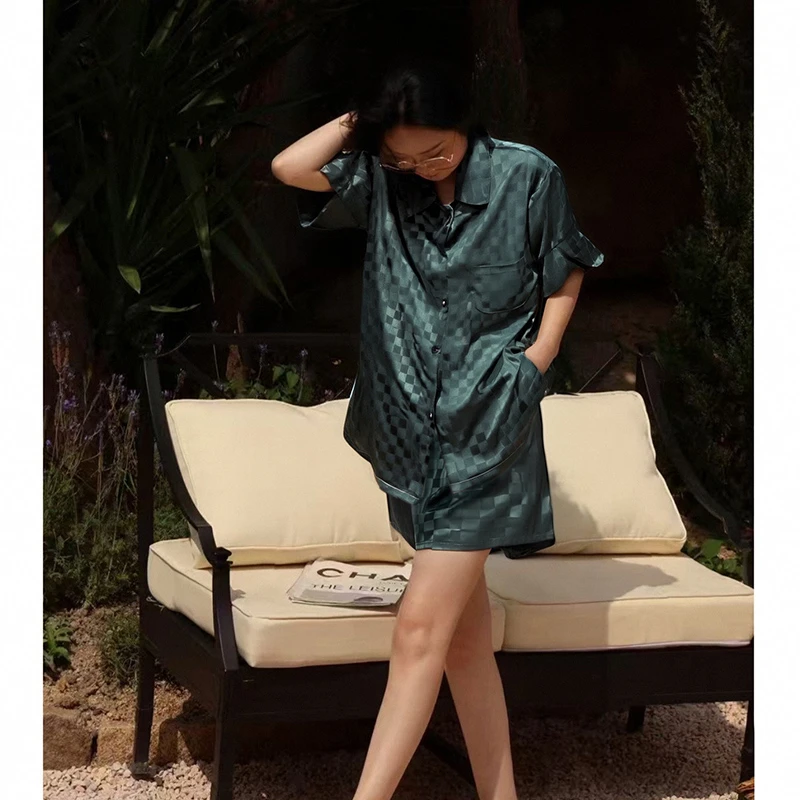 纯禧夏季睡衣复古短袖休闲春夏女士睡裙家居服套装薄款短裤韩版
