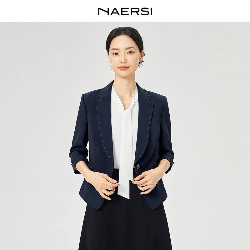 娜尔思商场同款春款气质西装百搭通勤藏蓝色外套NA02528Q7