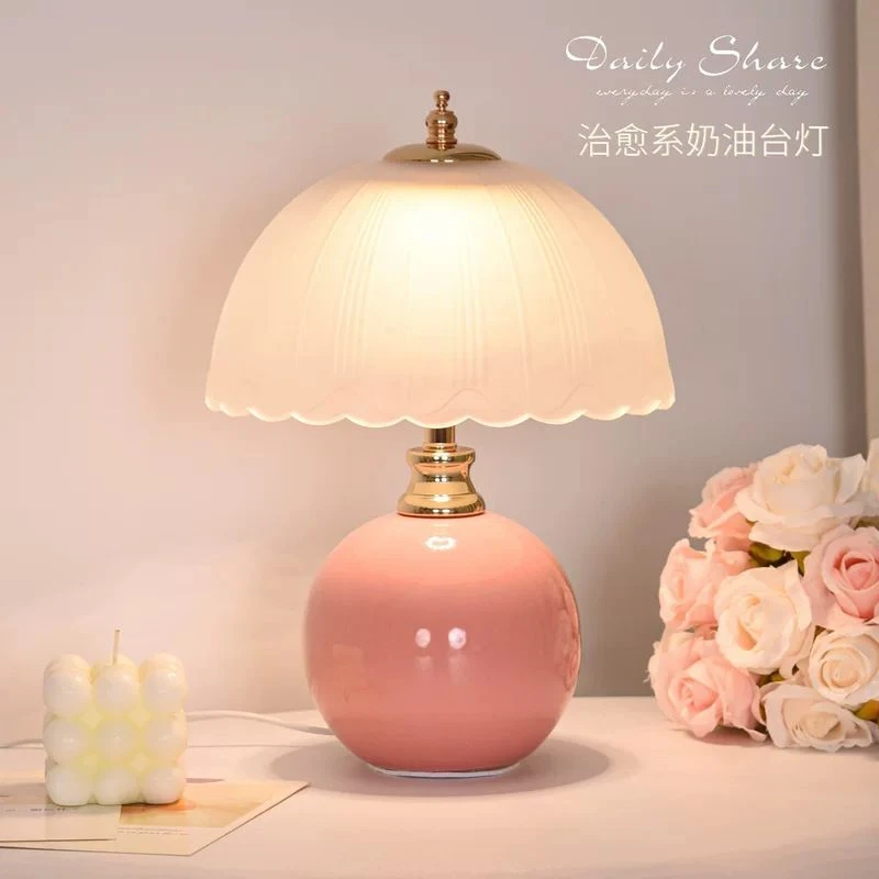 轻奢奶油风台灯卧室床头柜灯睡眠氛围灯结婚喜创意温馨小夜灯a
