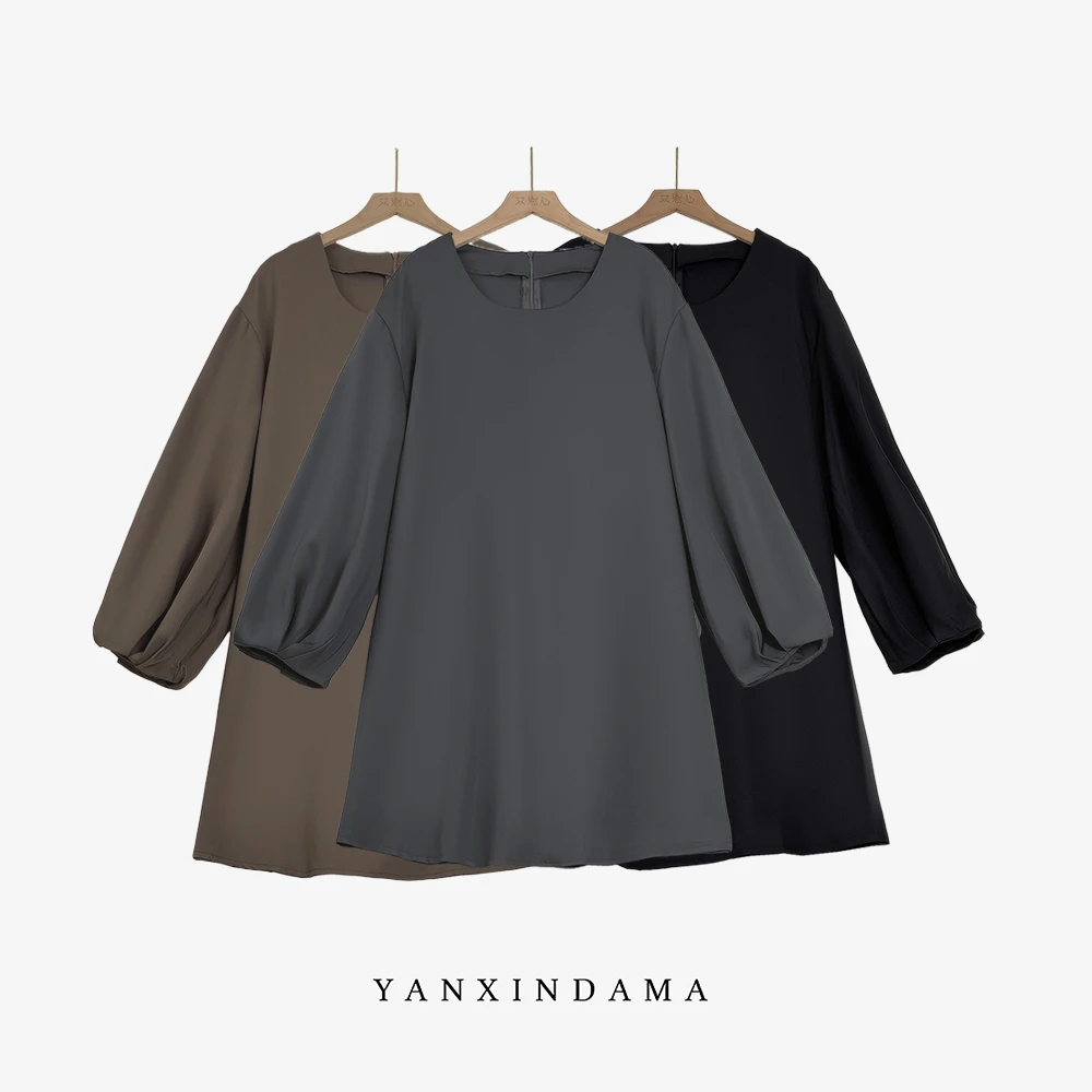 大码女装280斤胖MM时尚百搭中长款圆领遮肉显瘦泡泡袖卫衣5503