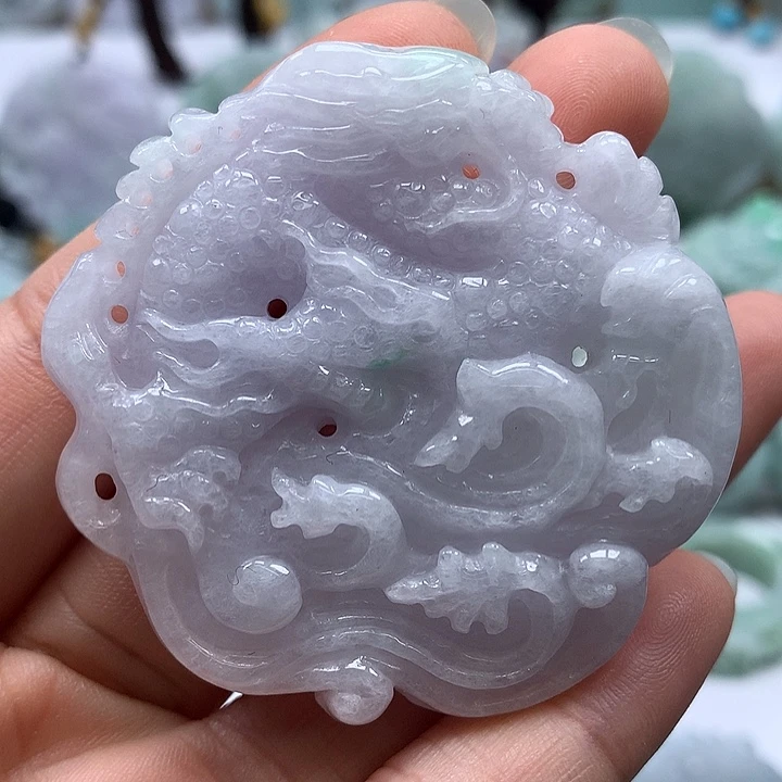 翡翠未镶嵌颈饰龙凤呈祥两面工艺福利