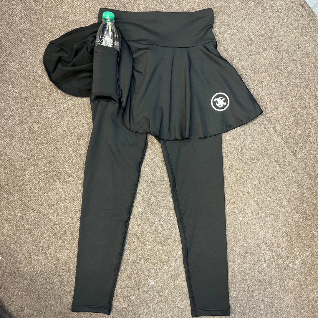 【加绒亏米清货】2个口袋超高腰速干跑步弹显假两件长裤裙8558炸