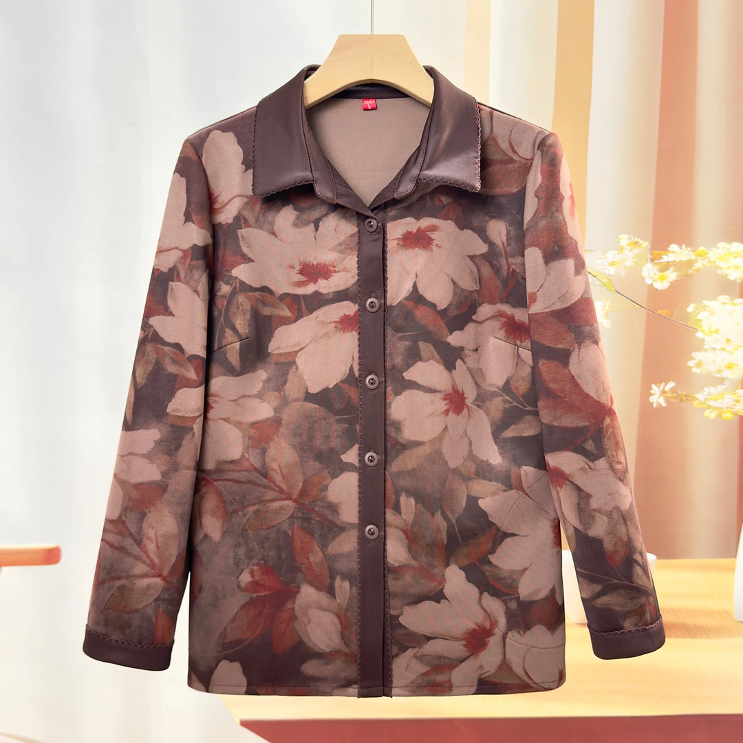 妈妈秋装长袖衬衫中老年人女装春秋天宽松衬衣薄外套奶奶婆婆衣服