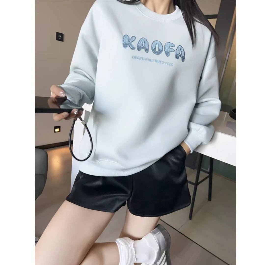 当当家-（亮片款）时尚休闲百搭宽松圆领设计感亮片字母卫衣--25002