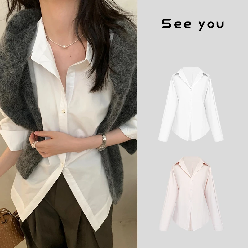 解构主义后背收腰显瘦衬衫定位褶皱工艺衬衫女Y1237