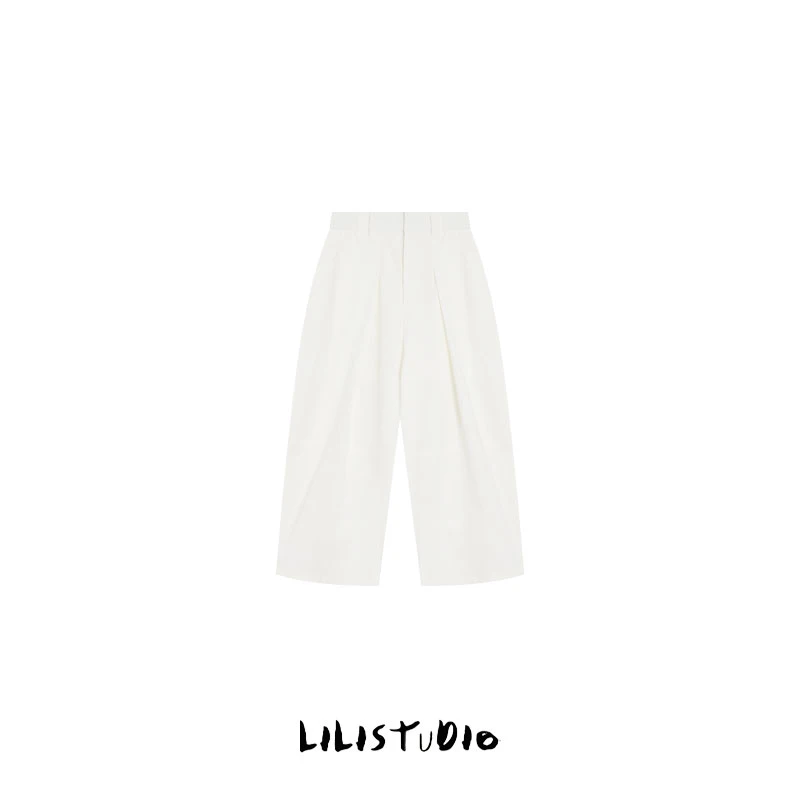 PCNY「素简流云」不理理夏季新款小众女装高级感立体褶皱廓形长裤