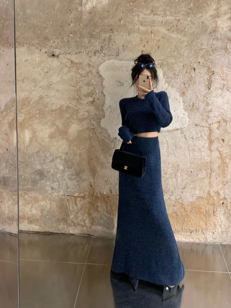 #8148小香风针织套装裙女秋冬气质高腰小个子显高时尚两件套