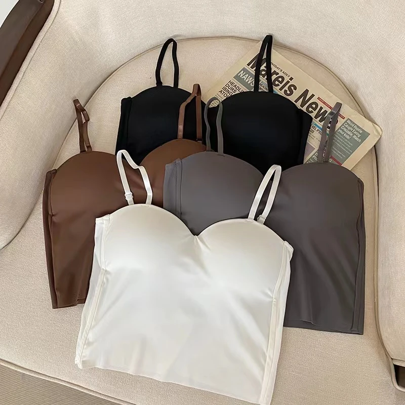 【小脏】冰丝带胸垫吊带小背心女夏季新款外穿设计美背文胸一体上衣