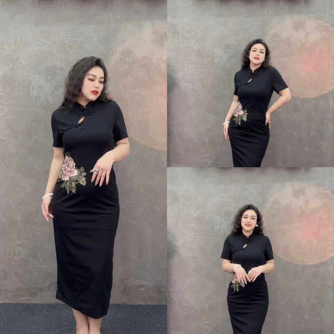 宋美人【牡丹花语】大码新款显瘦改良款旗袍连衣裙