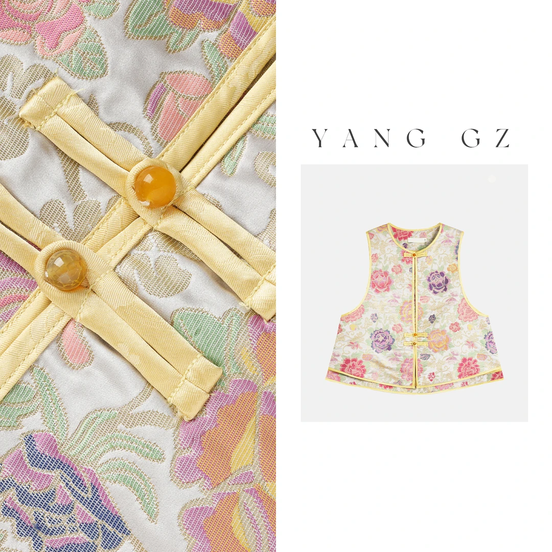 YANG GZ 【花开富贵】新中式国风牡丹花双面提花马甲女 GZ2525SM016
