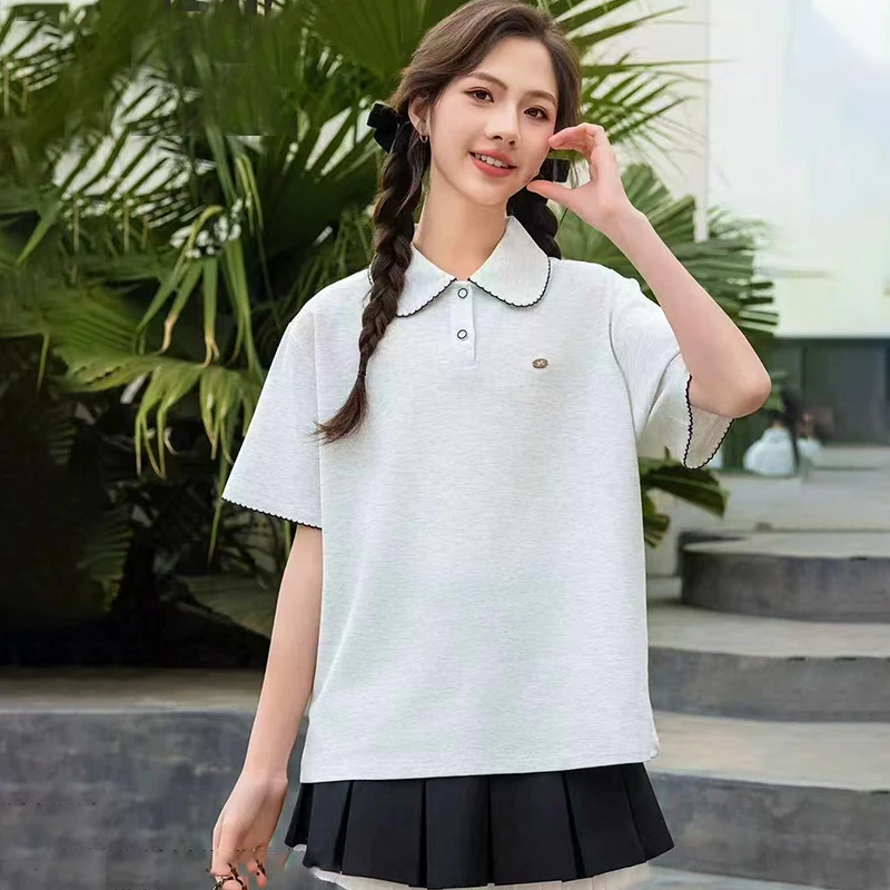 女童短袖2025夏季中大童T恤初中生时尚洋气休闲装轻薄透气上衣