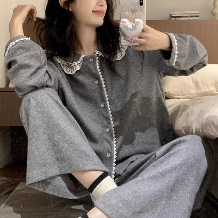 长袖春秋冬季家居服套装女秋睡衣气质显瘦小香风减龄时尚休闲套装