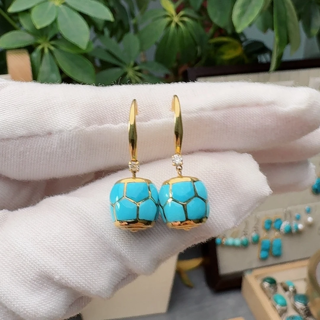 绿松石18K金镶嵌耳饰耳环