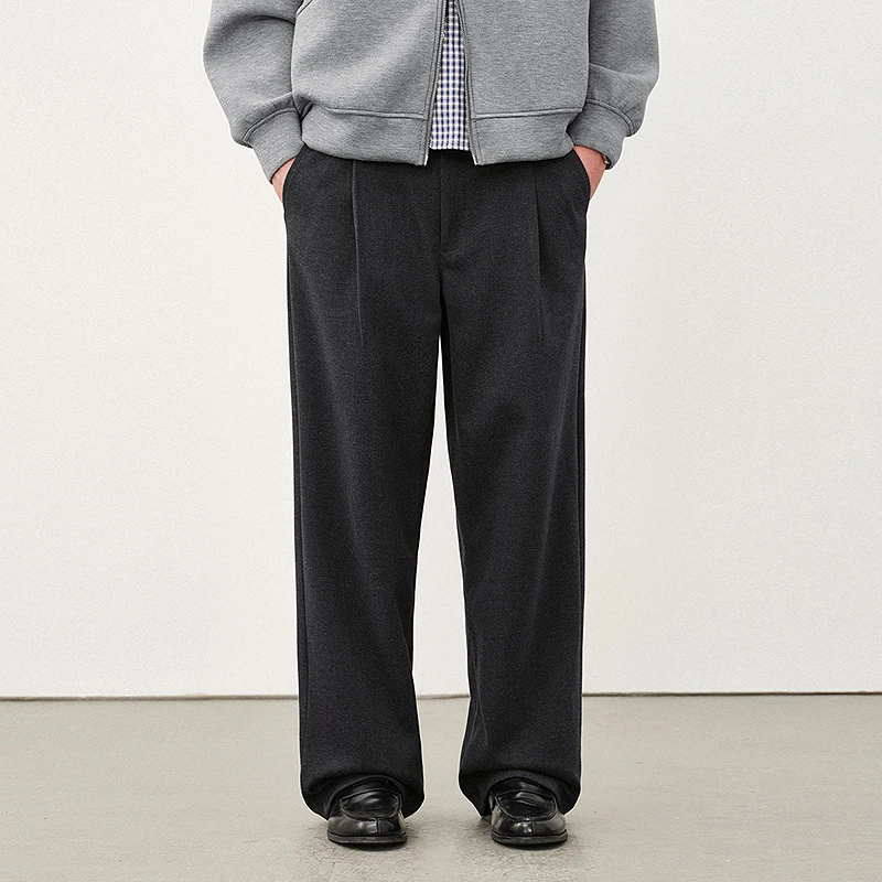 714street松紧腰毛呢休闲西裤垂坠感高级感秋新卫裤长裤522204