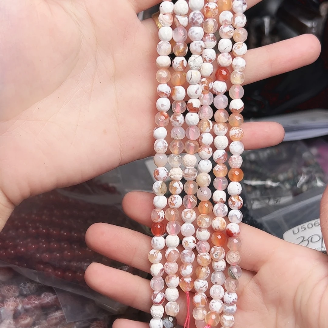 玛瑙/玉髓合金珠宝半成品u526 6m 奶皮钻切樱花玛瑙一条