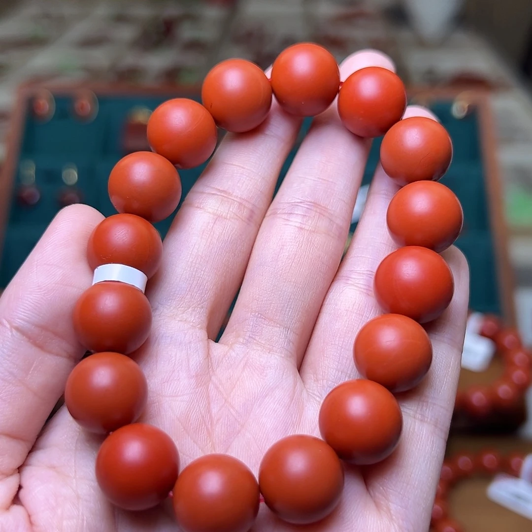 南红玛瑙未镶嵌手串保山阿东寨哑光柿子锦13mm+收藏级