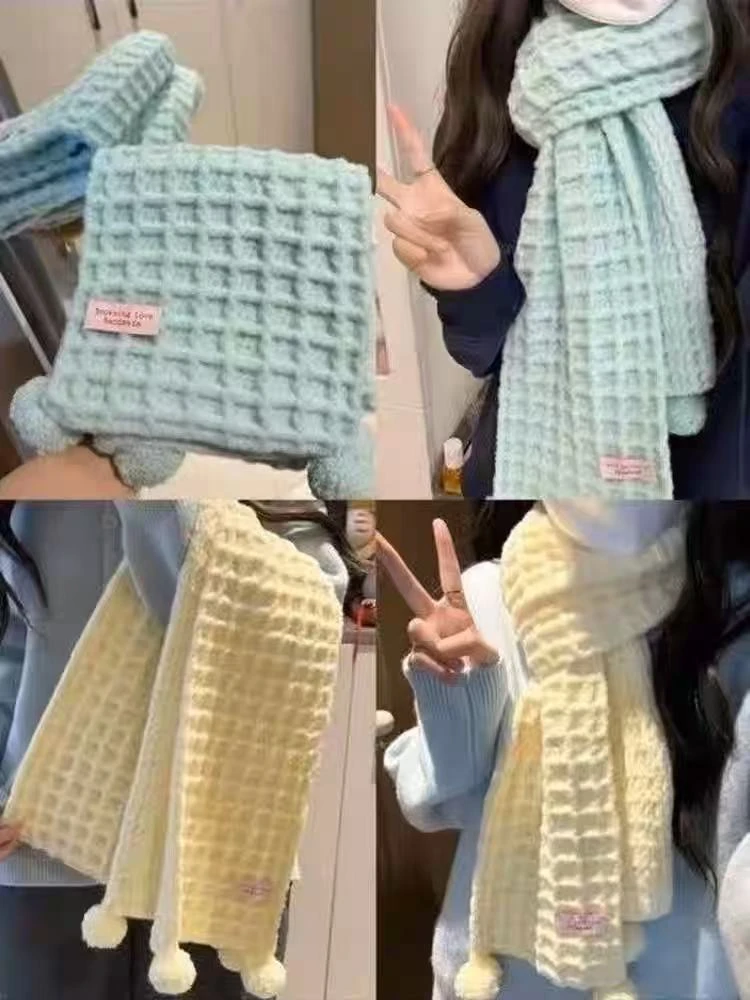 软糯云朵棉棉线围巾手工DIY编织材料包毛线团华夫格送男女有礼物