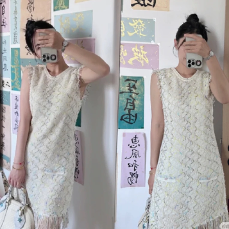 95新 Chanel/香奈儿 无袖金丝流苏针织连衣裙/27400867