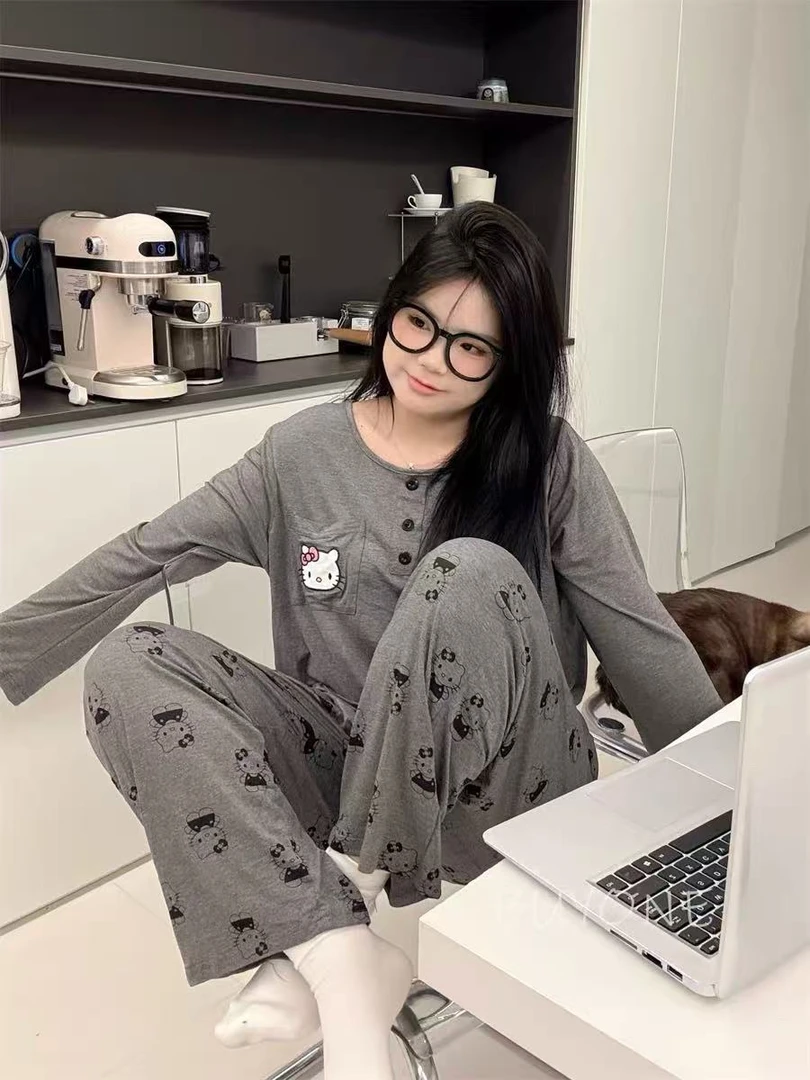 圆领套头款加肥加大码家居服睡衣秋季莫代尔长袖长裤套装260斤穿