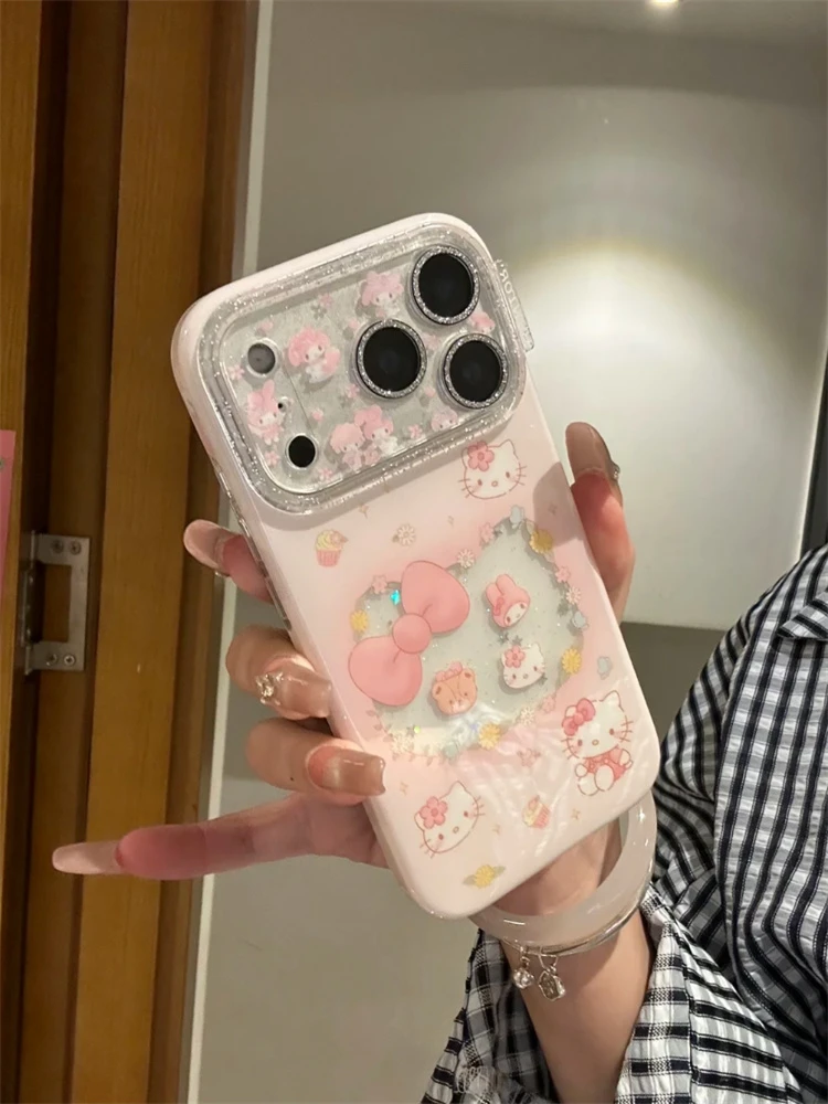 韩系闪粉镂空花边kt猫美乐蒂适用iPhone17pro手机壳苹果16pro新15