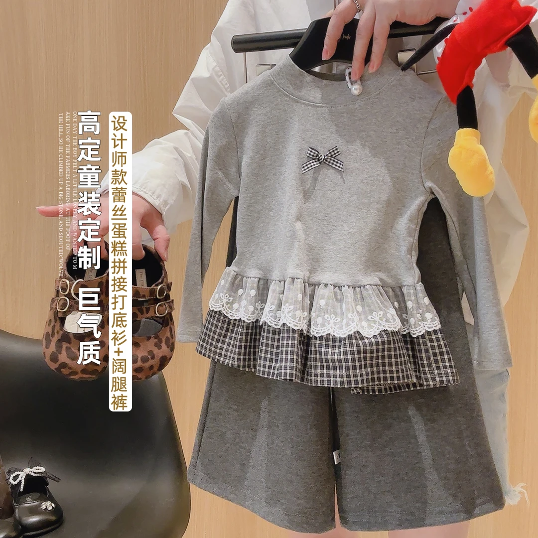 秋季新款女童2025蕾丝蛋糕拼接上衣