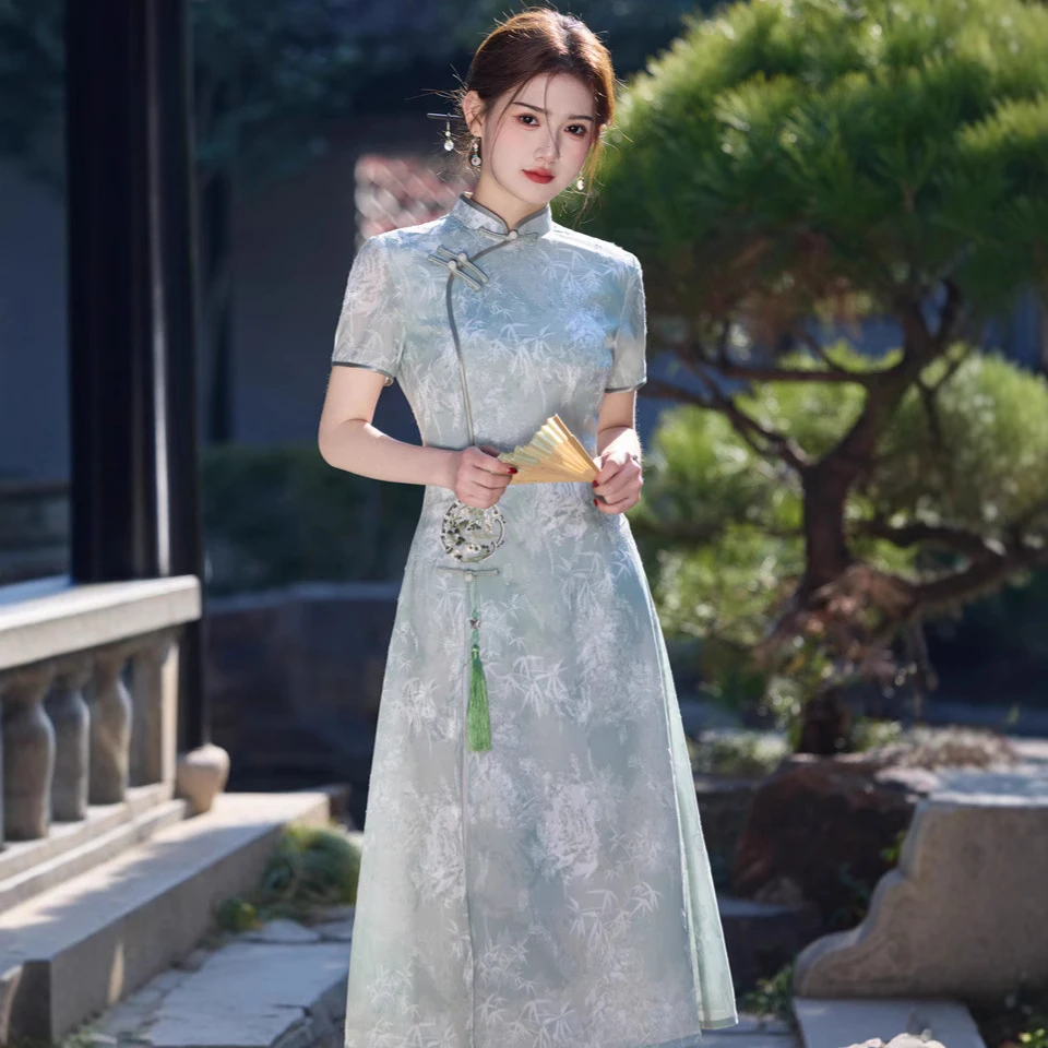 2025春夏新款旗袍新中式国风气质少女吊穗旗袍双层日常款旗袍现货