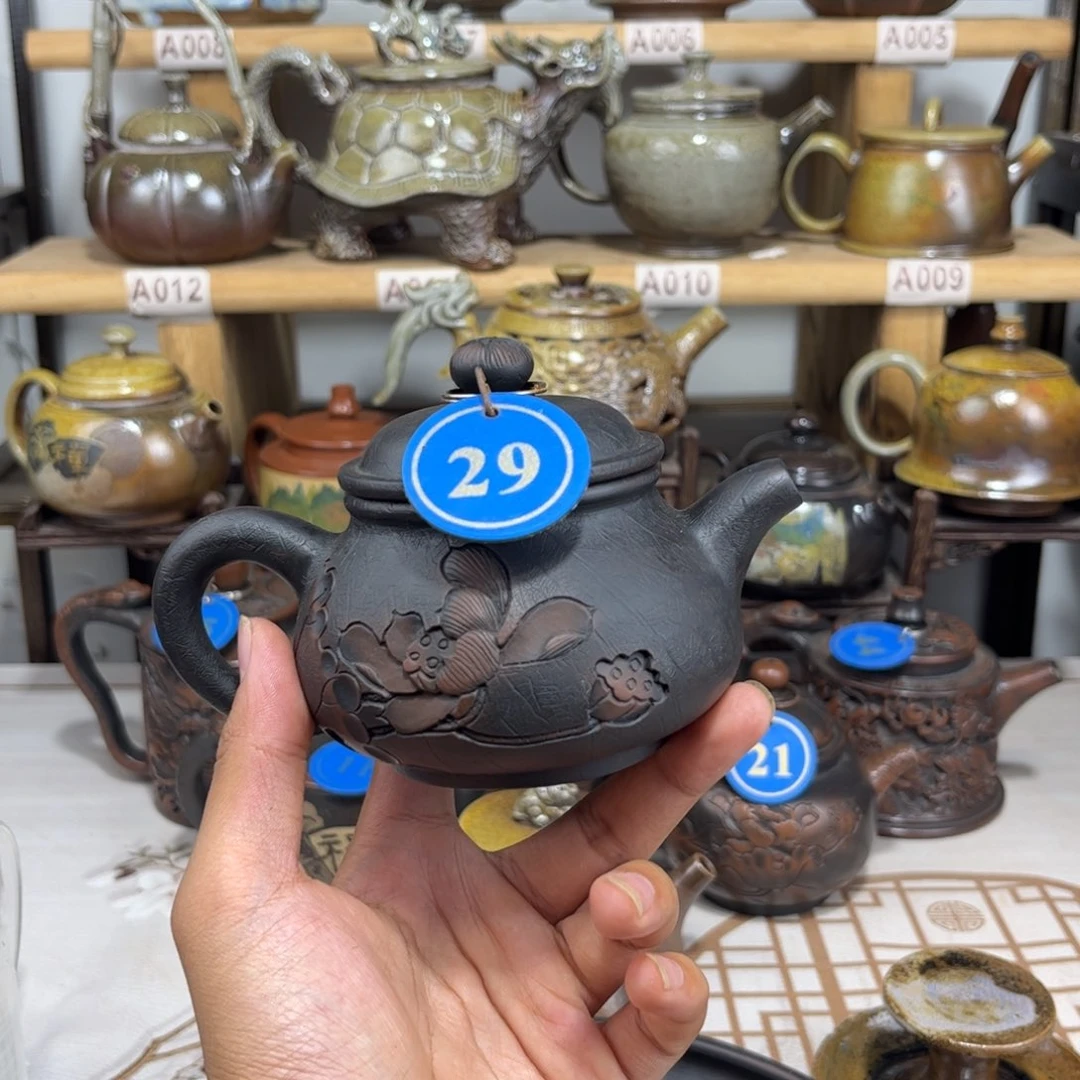 建水紫陶210毫升菩提纹潘壶全手工制作