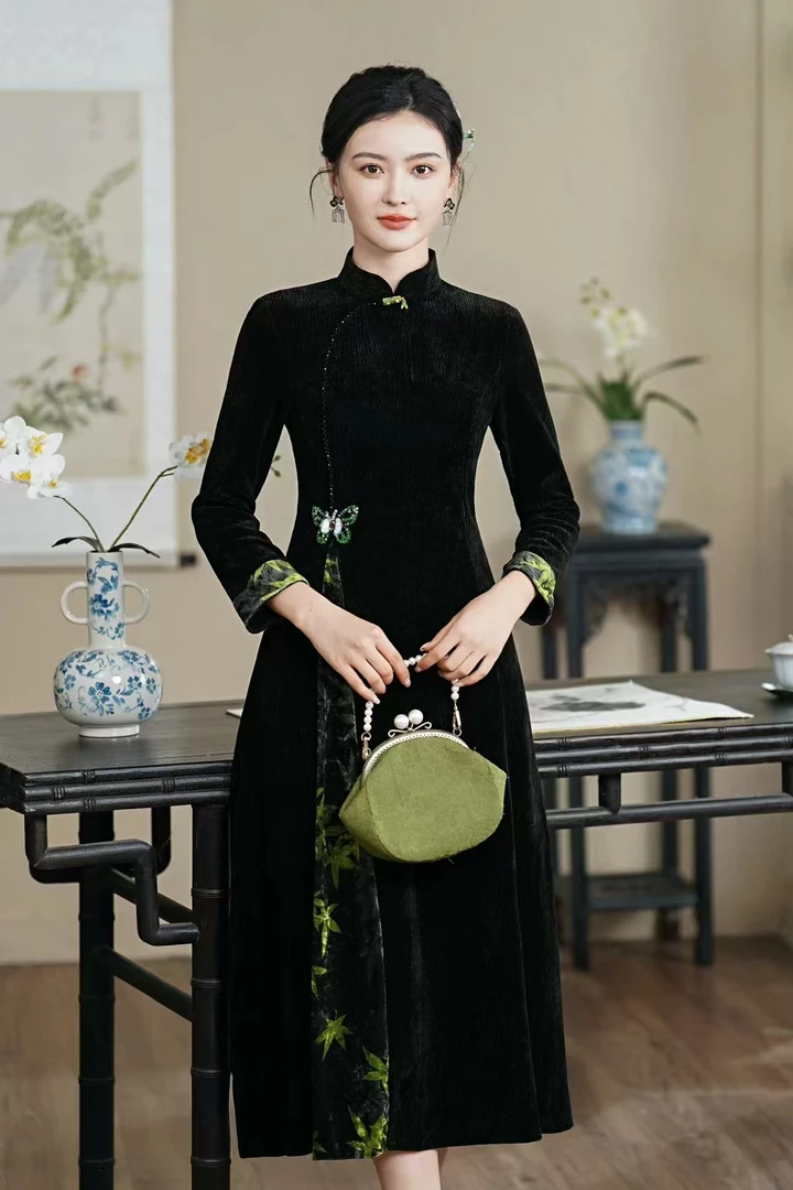 花间 日常秋冬气质优雅保暖国风奥黛改良旗袍