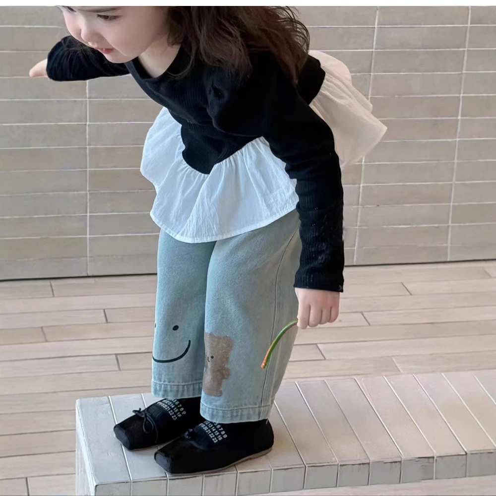 儿童牛仔裤女童阔腿裤春秋2025童装韩系小童春装宽松直筒裤子外穿