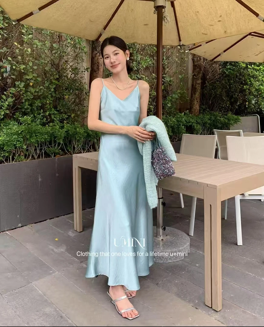修身法式吊带长裙时尚百搭连衣裙显瘦夏季