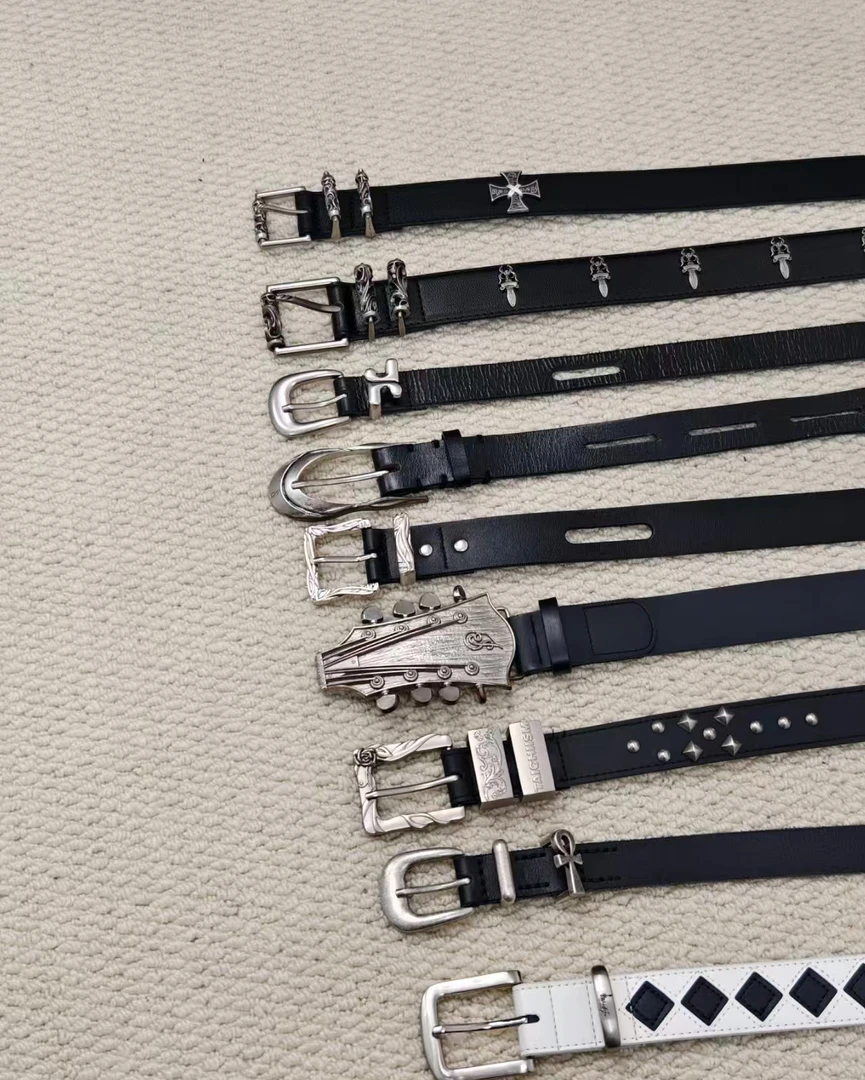 女士百搭高档休闲时尚黑色简约防滑带扣欧美真皮腰带8001-8005