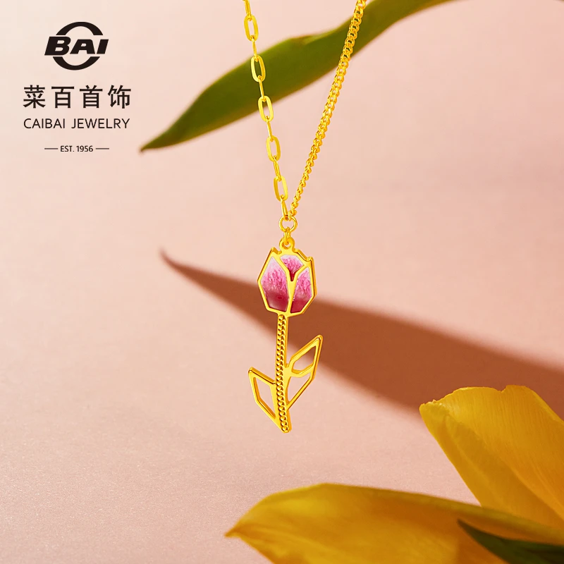 菜百足金项链东方花园Bloom花间-如花似“郁”黄金项链女