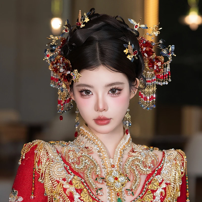 G375秀禾头饰新娘中式大气明制宫廷唯美婚饰步摇古风龙凤红色结婚