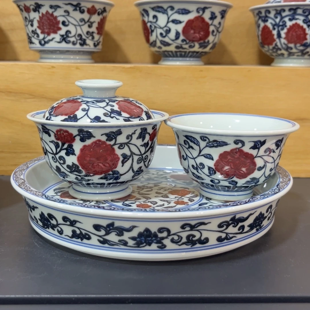 青花釉里红四季花卉