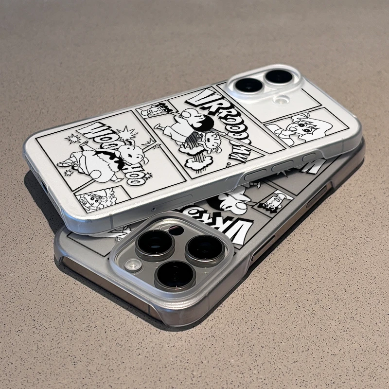 飞虎胜插画小白小新半透磨砂适用iPhone16手机壳华为vivooppo小米