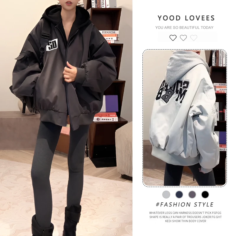 美式休闲百搭宽松连帽短款外套潮2025冬季新款时尚显瘦拉链上衣