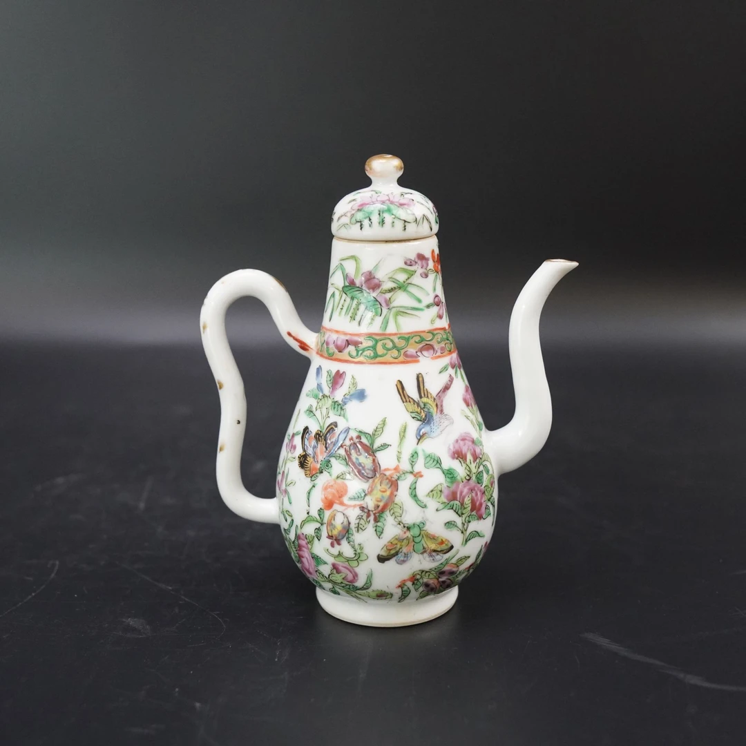 Lot.25110466清中期广彩花鸟纹执壶 高：约15.3cm