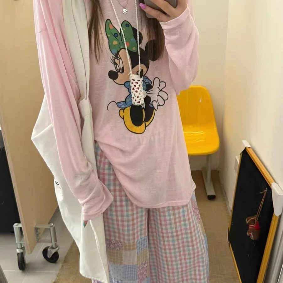 (東Room)夏季新款卡通米奇印花宽松圆领长袖防晒T恤女时尚休闲