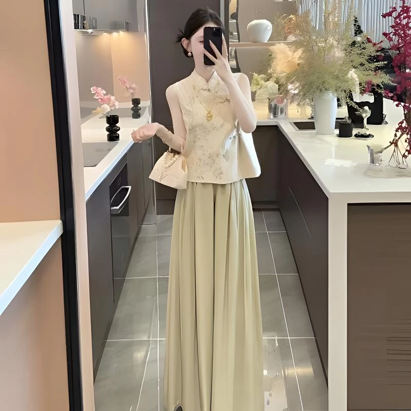 新中式气质国风无袖上衣2025睡衣女夏季长裤慵懒休闲套装家居服