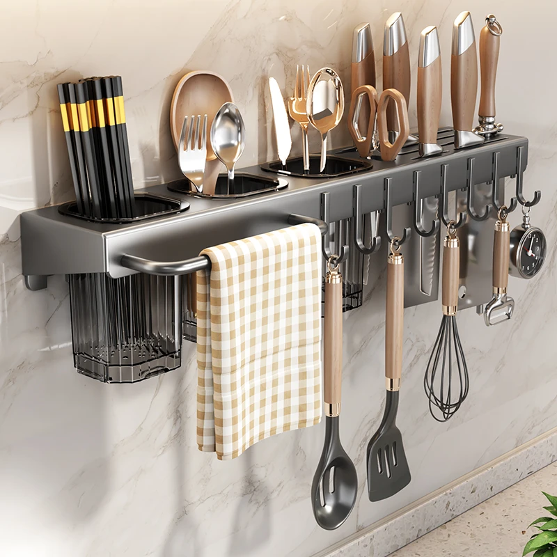 厨房刀具置物架款墙上免打孔壁挂式多功能刀架筷子筒一体收纳架