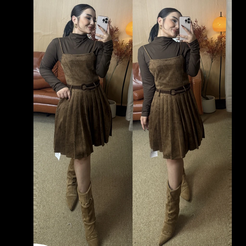 Rayhon早秋废土风度假风时髦外套搭配简约小众吊带裙穿搭