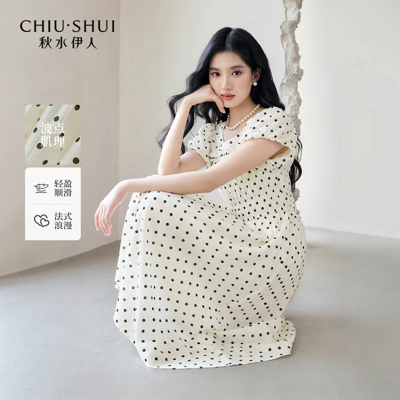 【直播】秋水伊人时尚裙子时V领波点连衣裙625204C020549