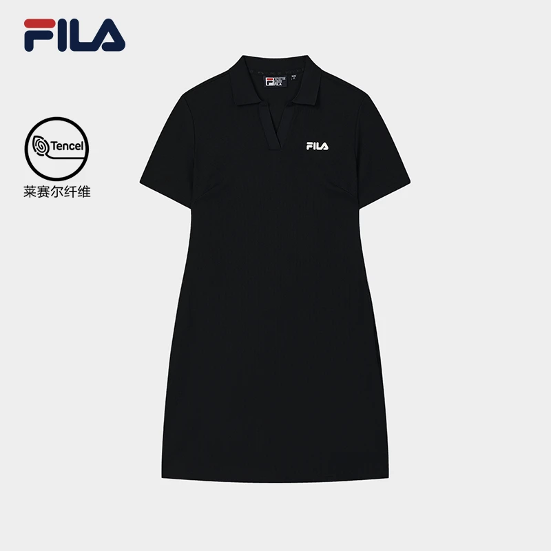 斐乐官方女子针织连衣裙2025秋新款时尚休闲修身V领