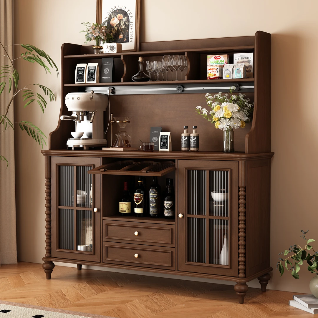 全实木餐边柜法式储物柜酒柜一体置物柜靠墙美式收纳柜中古家用