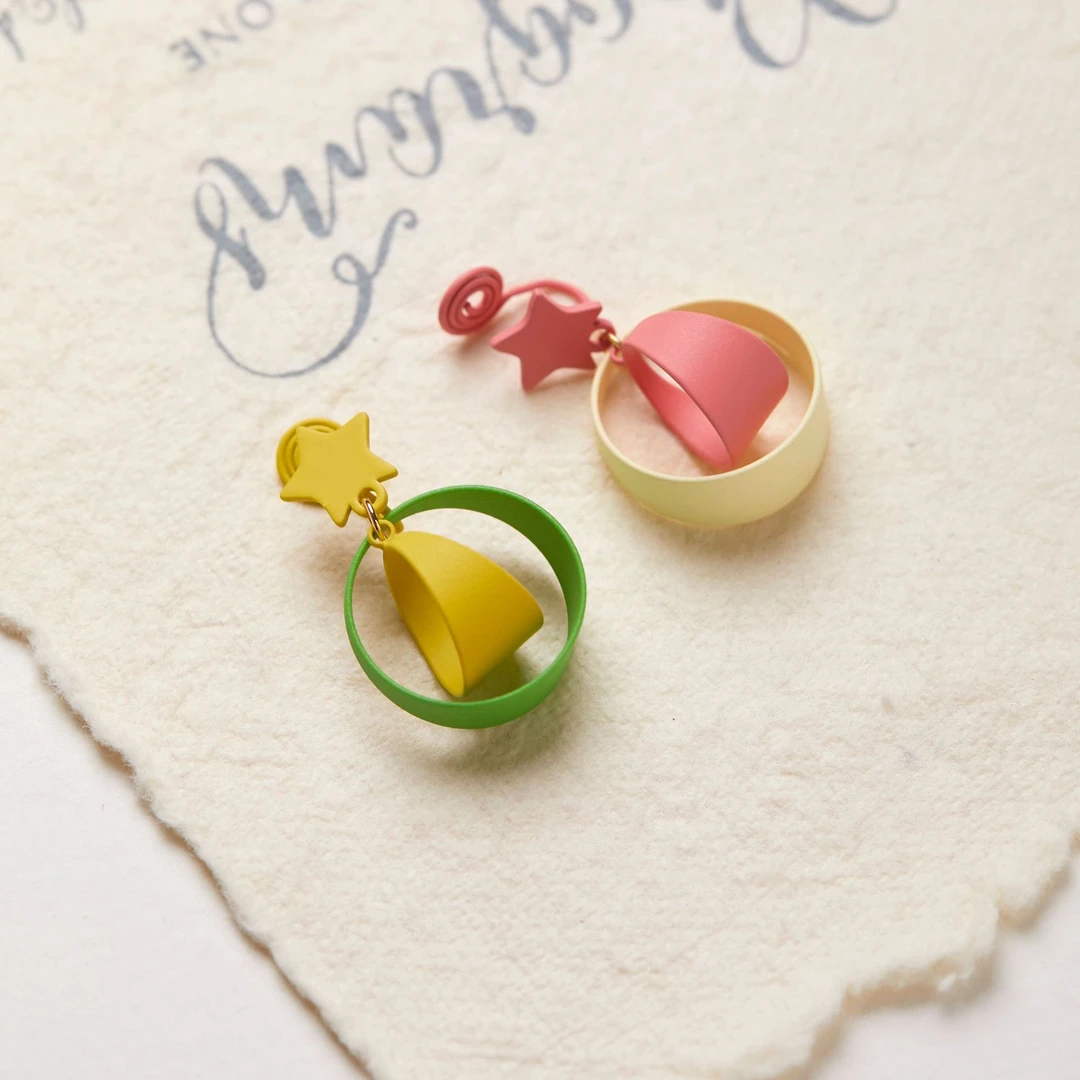 铜合金亚克力耳饰 撞色星星圆圈不对称耳环时尚气质小清新度假风
