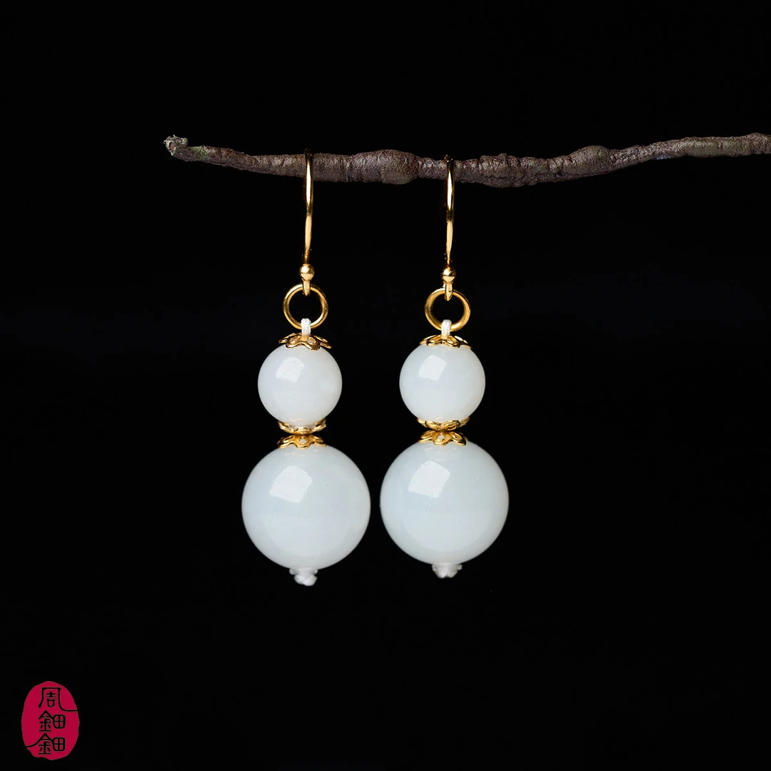 周钿钿®|逸雪|天然和田玉羊脂白玉S925银设计款耳饰