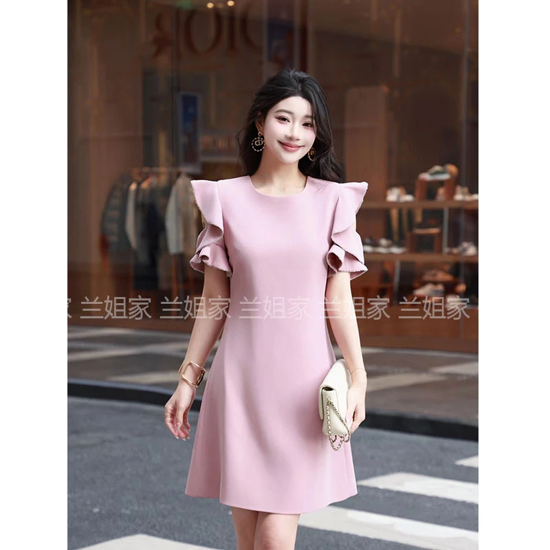 【林下风致】2025年设计师款春夏新款爆款钻领荷叶露肩荷叶袖连衣裙